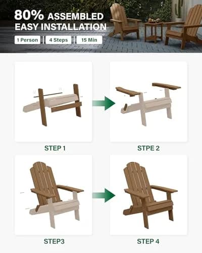 MXIMU Folding Adirondack Chair for Outdoor | Easy Assembly & Comfortable Design thumbnail 4
