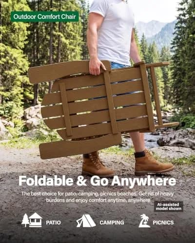MXIMU Folding Adirondack Chair for Outdoor | Easy Assembly & Comfortable Design thumbnail 5