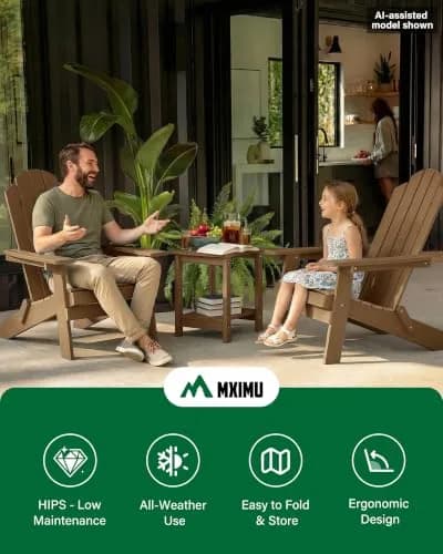 MXIMU Folding Adirondack Chair for Outdoor | Easy Assembly & Comfortable Design thumbnail 7