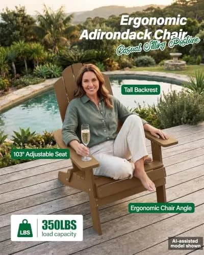 MXIMU Folding Adirondack Chair for Outdoor | Easy Assembly & Comfortable Design thumbnail 3