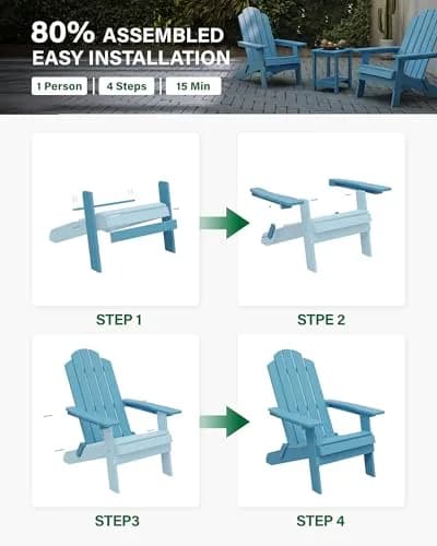 MXIMU Folding Adirondack Chair for Outdoor, Easy to Assemble & Comfortable thumbnail 4