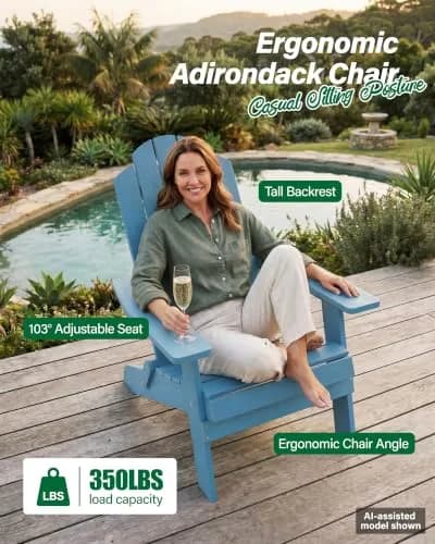 MXIMU Folding Adirondack Chair for Outdoor, Easy to Assemble & Comfortable thumbnail 3