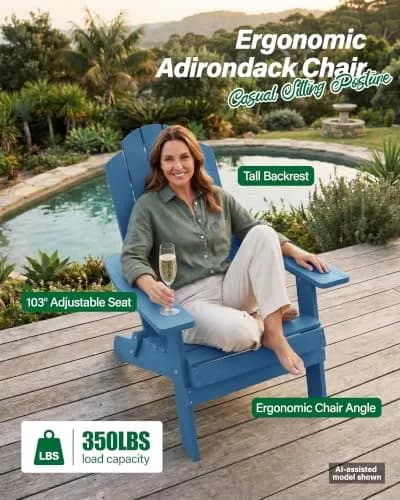MXIMU Folding Adirondack Chair for Outdoor | Easy Assembly & Comfortable Design thumbnail 3