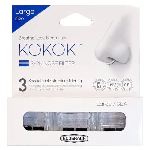 KOKOK 3-Ply HEPA Nose Filter Pack of 3 (Large) | Reusable Air Filtration for Dust & Pollution thumbnail 1