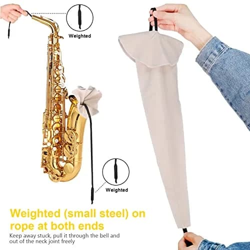 Eison Saxophone Cleaning Kit with Case for Alto, Tenor, Clarinet, Flute, Trumpet - 8PCS Mouthpiece Cushions & Microfiber Cloths (Beige) thumbnail 5