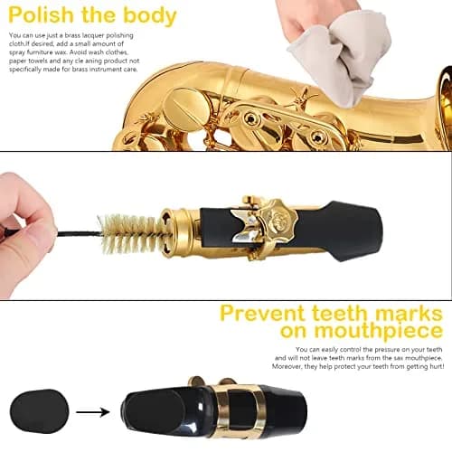 Eison Saxophone Cleaning Kit with Case for Alto, Tenor, Clarinet, Flute, Trumpet - 8PCS Mouthpiece Cushions & Microfiber Cloths (Beige) thumbnail 3