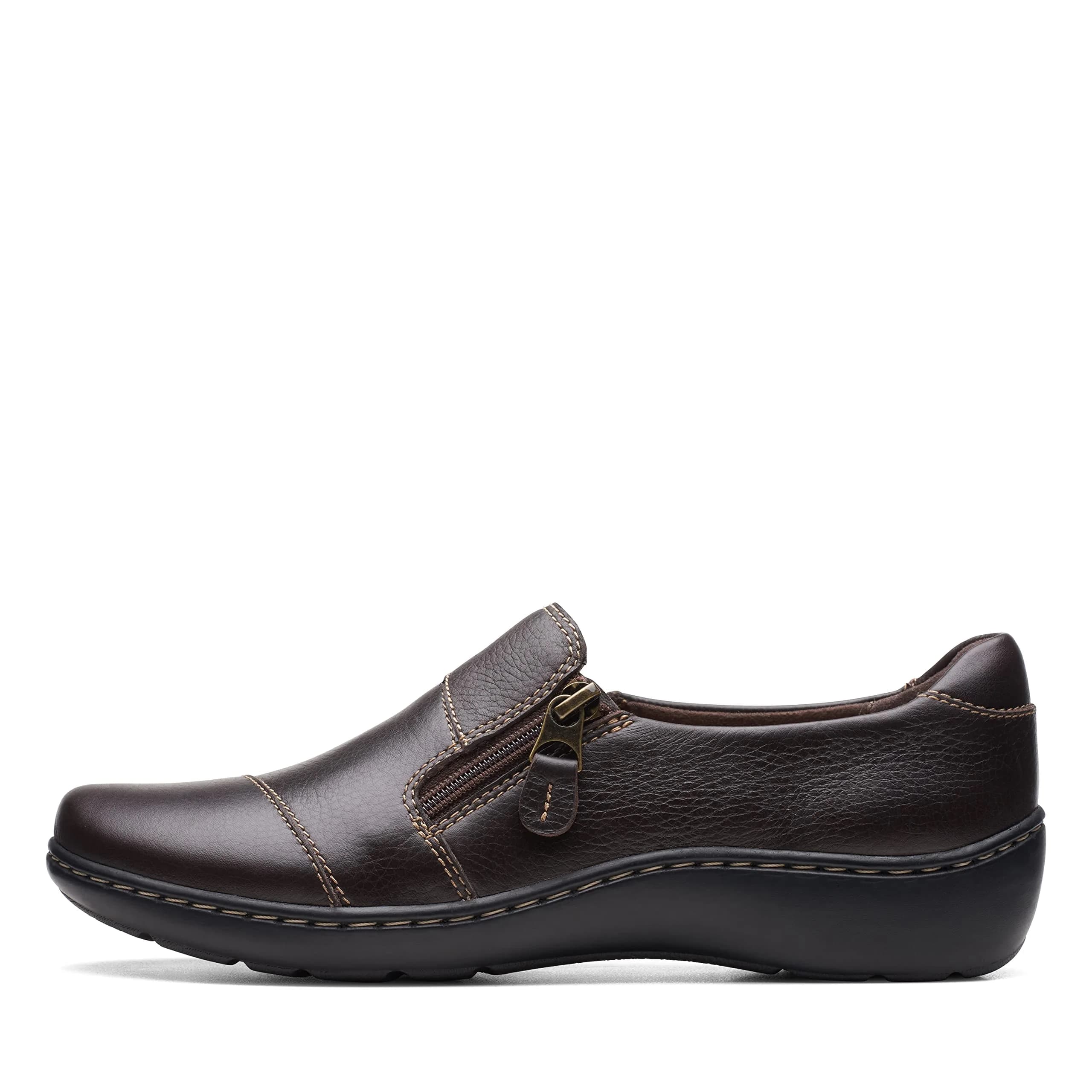 Clarks Women's Cora Harbor Loafer Dark Brown Leather 4.5 cm (1.75 in) Heel | Comfortable Everyday Fashion — Dark Brown / 7