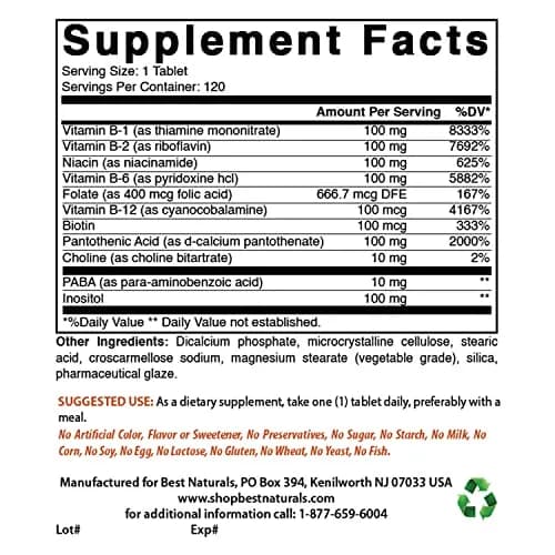 Best Naturals B 100 Complex 120 Tablets | B Complex Vitamins for Adults thumbnail 2