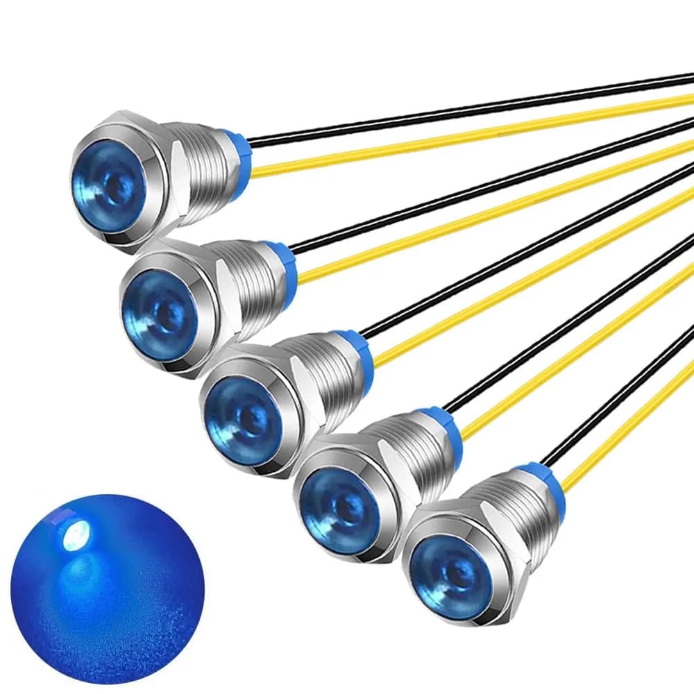 Gebeldet Blue 5pcs 10mm LED Metal Indicator Light 230VAC (0.82 inch) | Waterproof Signal Lamp - main product image