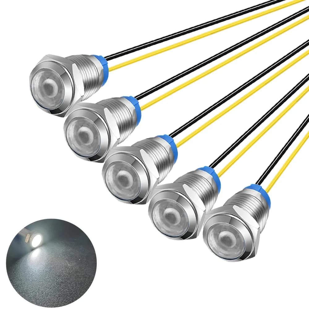 Gebeldet Blue 5pcs 10mm LED Metal Indicator Light 230VAC (0.82 inch) | Waterproof Signal Lamp — White 110V