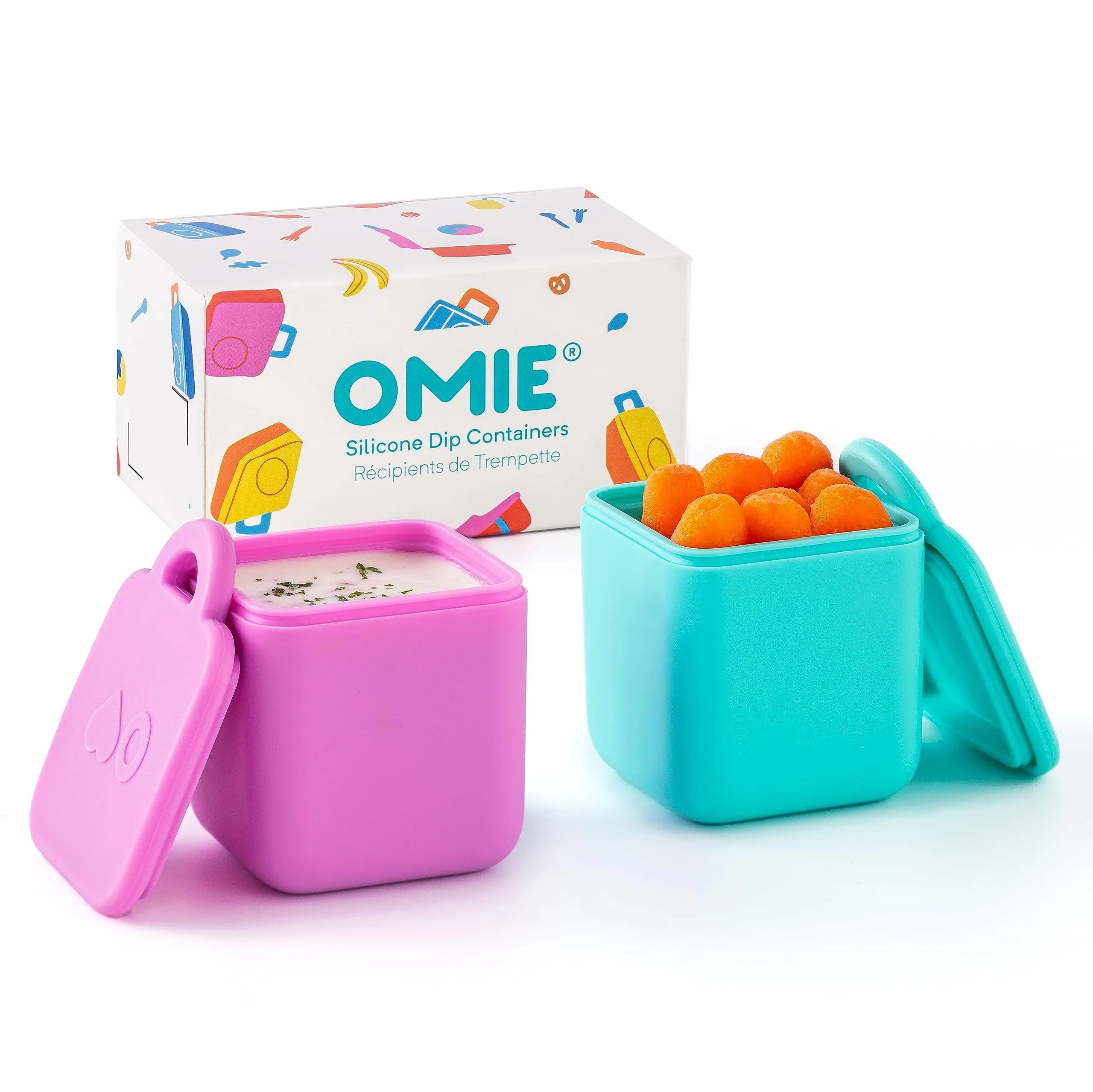 OmieBox Leakproof Dips Containers 120ml (4 oz) | Pack of 2 Pink/Teal Silicone