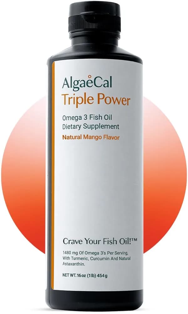 ALGAECAL Triple Power Omega 3 Fish Oil Liquid for Joints, 1200mg | Mango Flavour, 16 oz, Burp-Less, Sugar-Free - main product image
