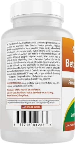 Best Naturals Betaine HCL 648 mg 250 Capsules (750 Total Capsules) | Digestive Support Supplement thumbnail 7