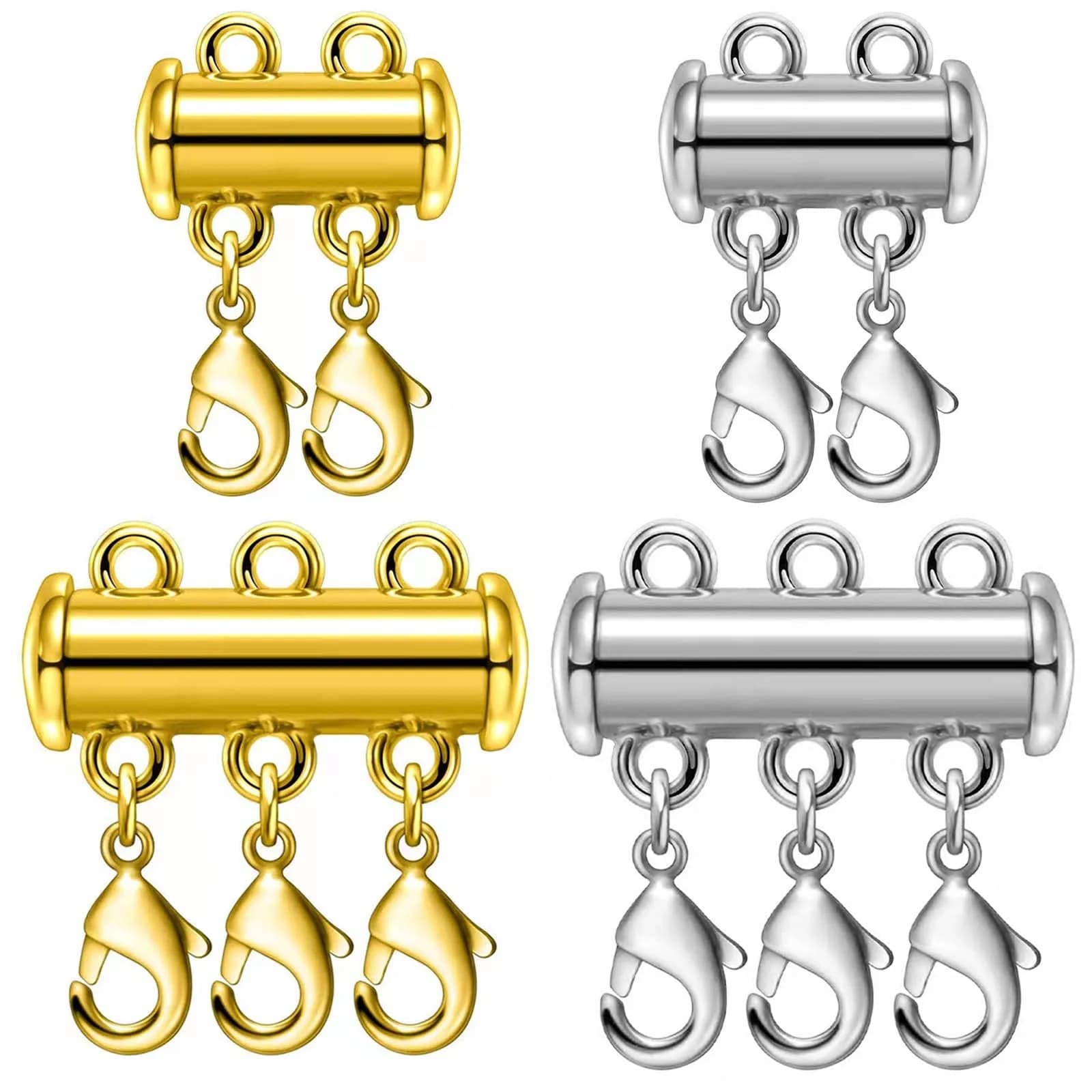 OHINGLT Necklace Layering Clasps Magnetic Slide Lock Clasp Multi Strands | Easy to Use, Brass, Gold & Silver Plated - main product image