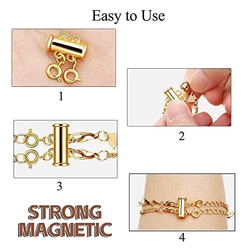 OHINGLT Necklace Layering Clasps Magnetic Slide Lock Clasp Multi Strands | Easy to Use, Brass, Gold & Silver Plated thumbnail 4