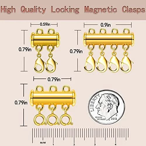 OHINGLT Necklace Layering Clasps Magnetic Slide Lock Clasp Multi Strands | Easy to Use, Brass, Gold & Silver Plated thumbnail 2