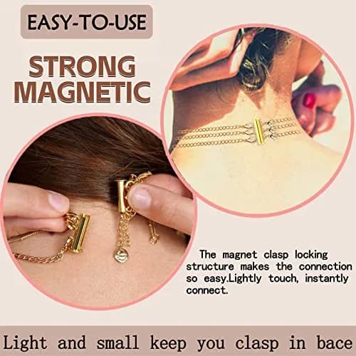 OHINGLT Necklace Layering Clasps Magnetic Slide Lock Clasp Multi Strands | Easy to Use, Brass, Gold & Silver Plated thumbnail 3