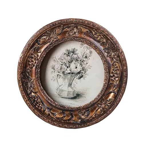 SIKOO Vintage Round Picture Frame 7.6cm (3x3 in) | Antique Bronze Gold Ornate Wall Decor thumbnail 1
