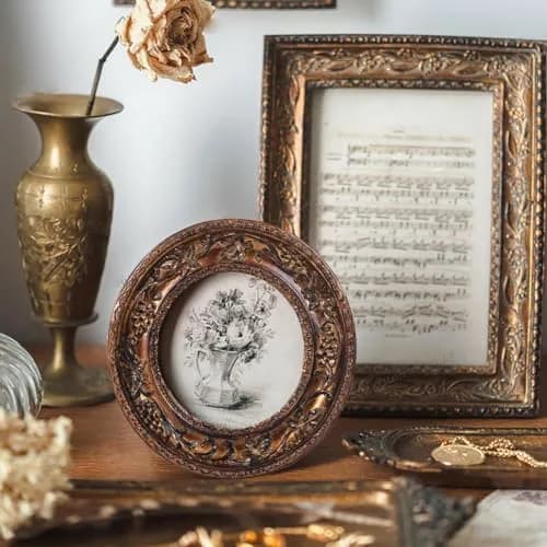 SIKOO Vintage Round Picture Frame 7.6cm (3x3 in) | Antique Bronze Gold Ornate Wall Decor thumbnail 4