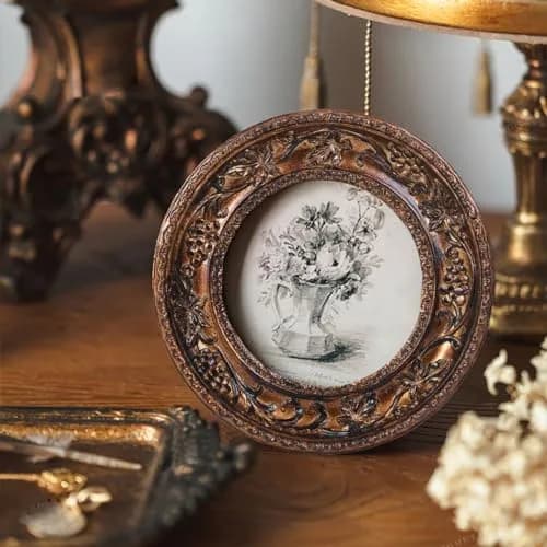 SIKOO Vintage Round Picture Frame 7.6cm (3x3 in) | Antique Bronze Gold Ornate Wall Decor thumbnail 3
