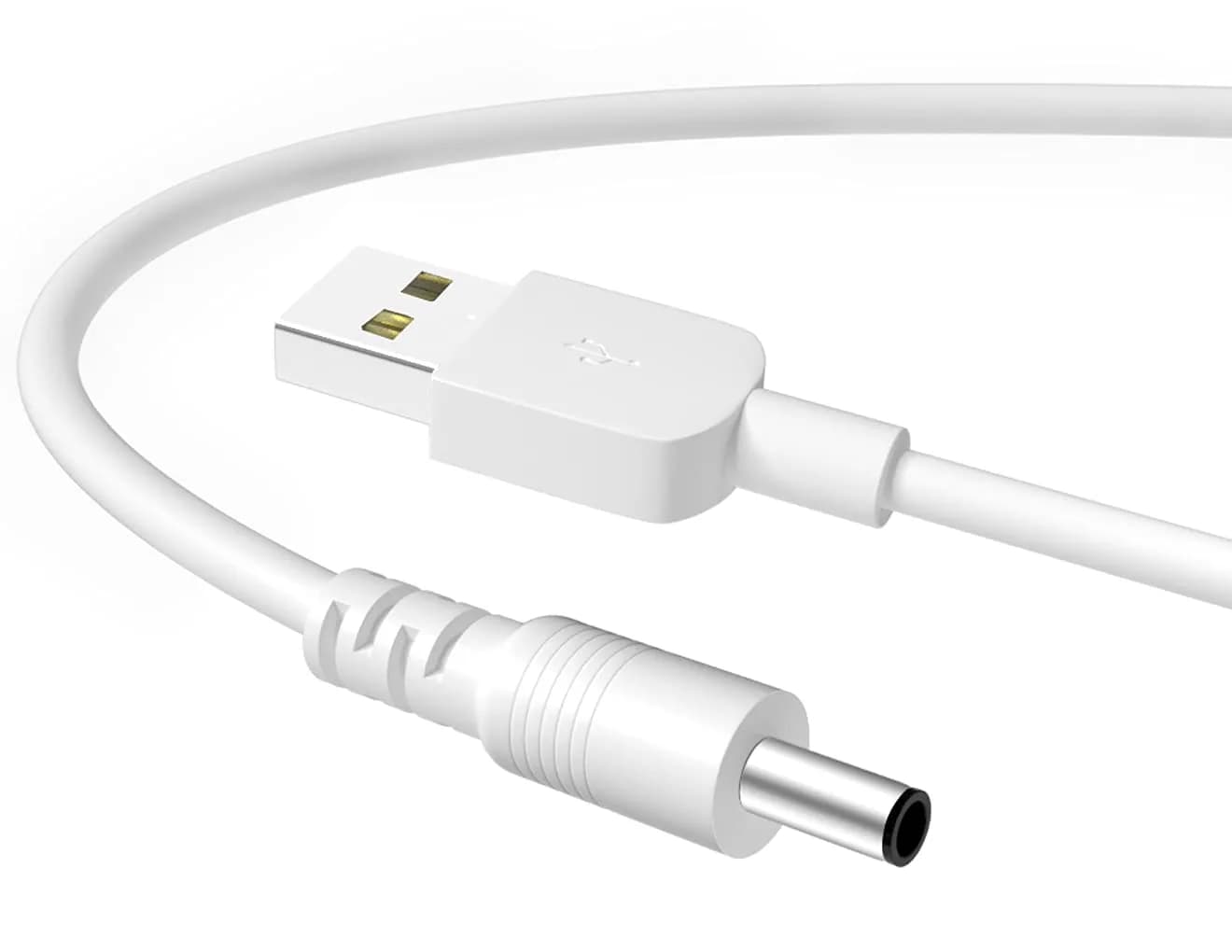 SIOCEN USB to 3.5mm Barrel Jack Charging Cable 100cm (3ft) White | Powers Foreo Luna & More — Gold,White