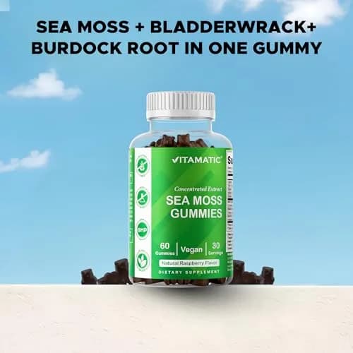 Vitamatic Sea Moss Gummies with Bladderwrack & Burdock, 60 Gummies | Vegan & Great-Tasting Herbal Supplement for Energy & Immunity thumbnail 6