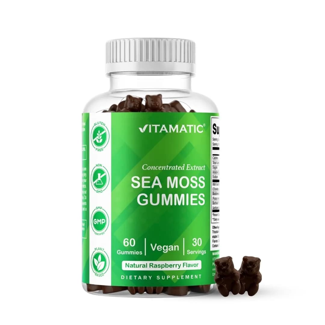 Vitamatic Sea Moss Gummies with Bladderwrack & Burdock, 60 Gummies | Vegan & Great-Tasting Herbal Supplement for Energy & Immunity — Gummy