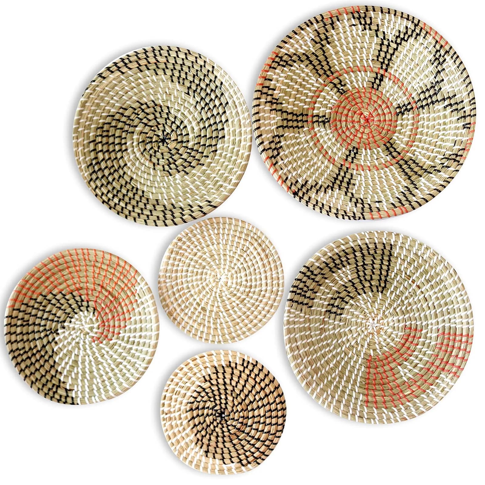 LOCS MICRAI Boho Wall Basket Decor Set of 8 | Handcrafted Rattan & Wicker Wall Art for Home & Kitchen — Colorful Modern
