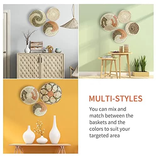 LOCS MICRAI Boho Wall Basket Decor Set of 6 | Handcrafted Seagrass Wall Art for Modern & Farmhouse Homes thumbnail 4