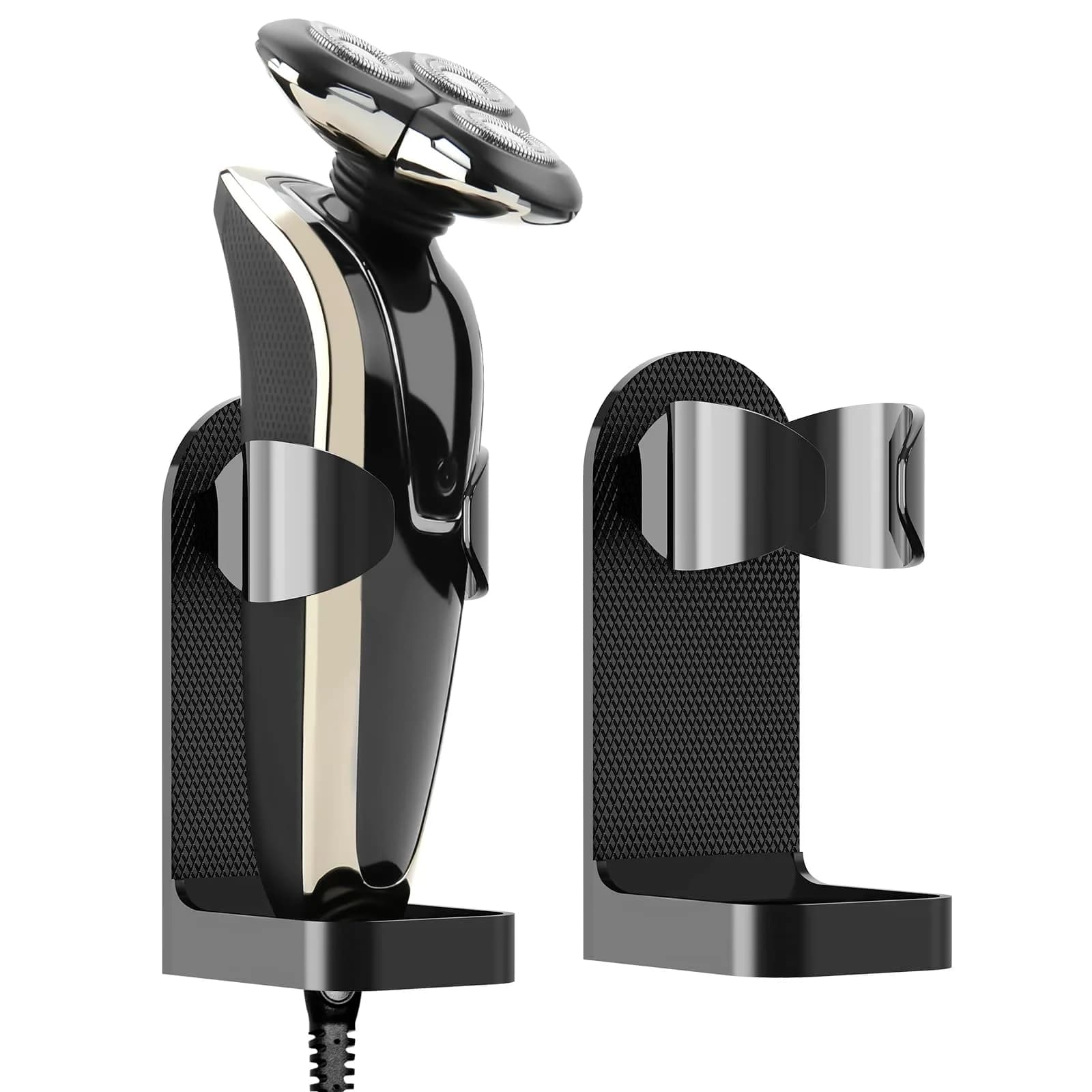 Linkidea 2 Pack Wall Mount Razor Holder | Self-Adhesive Bathroom Organizer for Philips 7, 9 Series, Black - main product image
