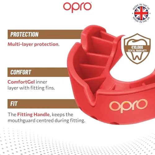 OPRO Bronze Level Moldable Mouth Guard Essential Fit - Red, Adult Size | Ultimate Sports Impact Protection thumbnail 3