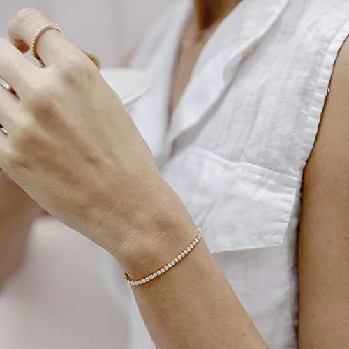 PAVOI Classic Tennis Bracelet for Women, 18K Gold Vermeil, 2mm CZ, 9.5 Inch | Sparkles with 40 Stones thumbnail 2