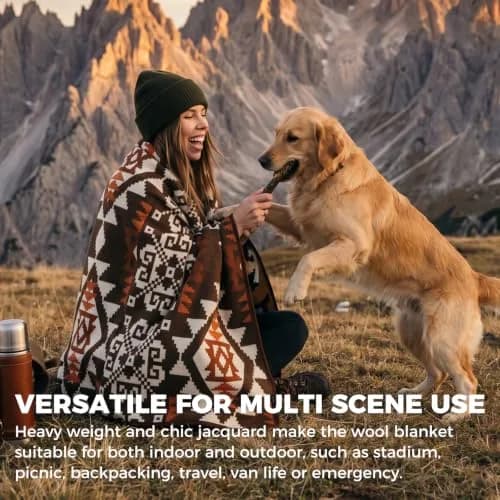 ACUSHLA Merino Wool Camping Blanket Aztec Brown | Breathable, Warm & Soft thumbnail 3