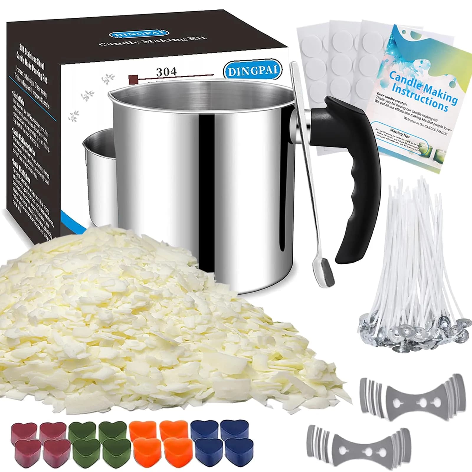 DINGPAI Candle Making Kit with 1300ml Pouring Pot, 1LB Soy Wax, 50 Cotton Wicks & Dyes | All-Season Craft Supplies