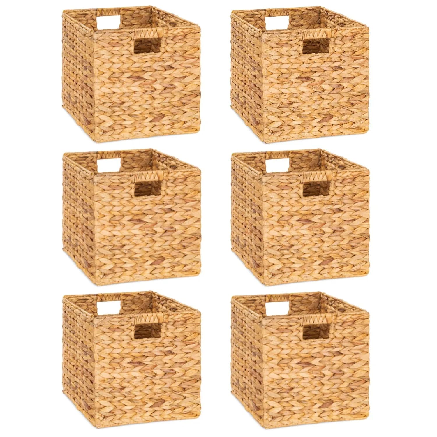 M4DECOR Water Hyacinth Storage Baskets, 12x12x12in (30x30x30cm) Cube Bins, Set of 6 | Natural Woven Baskets for Shelves