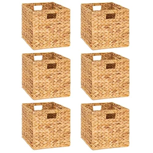 M4DECOR Water Hyacinth Storage Baskets, 12x12x12in (30x30x30cm) Cube Bins, Set of 6 | Natural Woven Baskets for Shelves thumbnail 1