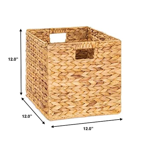 M4DECOR Water Hyacinth Storage Baskets, 12x12x12in (30x30x30cm) Cube Bins, Set of 6 | Natural Woven Baskets for Shelves thumbnail 2
