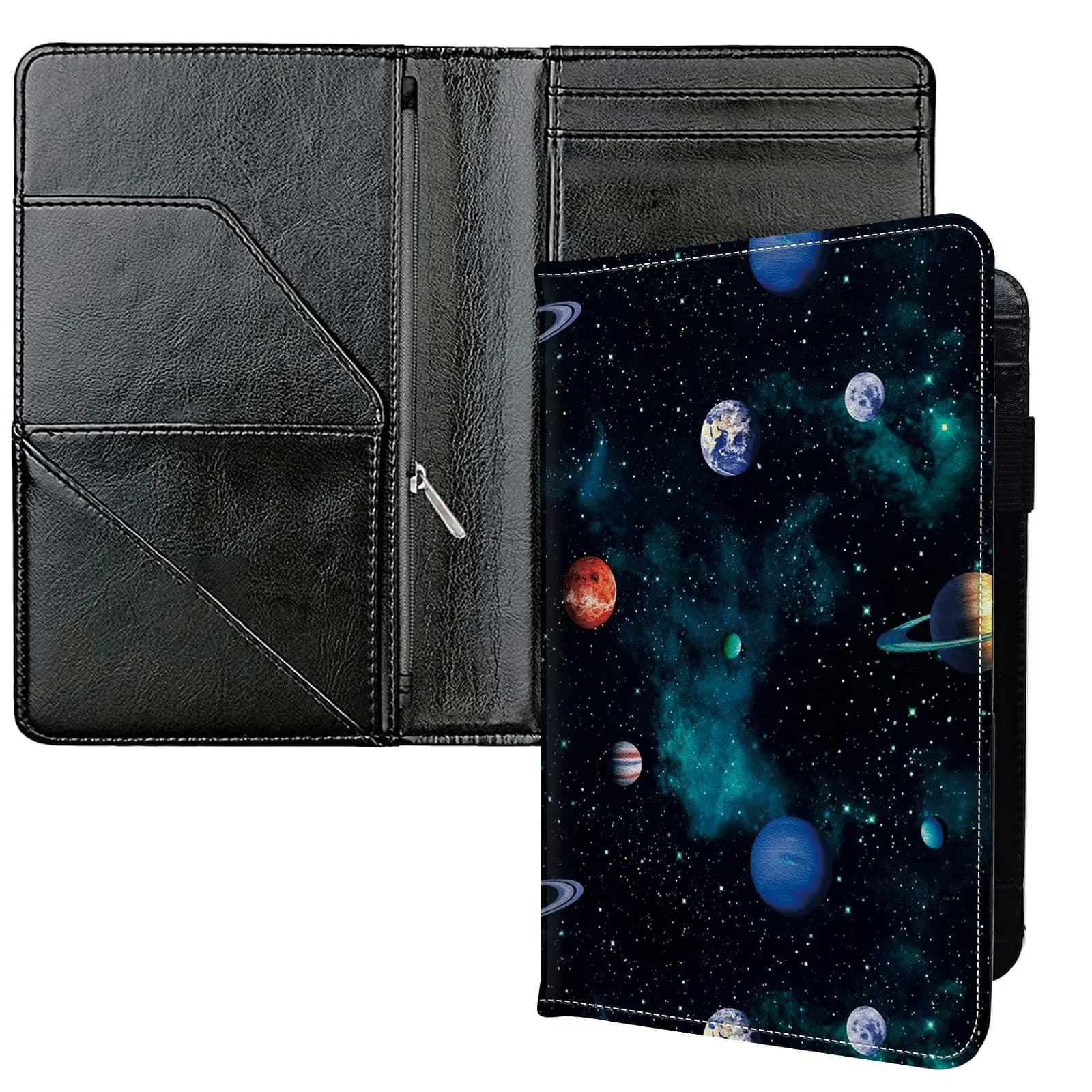 JANENFNA Server Books for Waitress with 7 Large Pockets | Waterproof PU Leather Organizer (7.5in x 5in) — Planets / 7 Large Pockets
