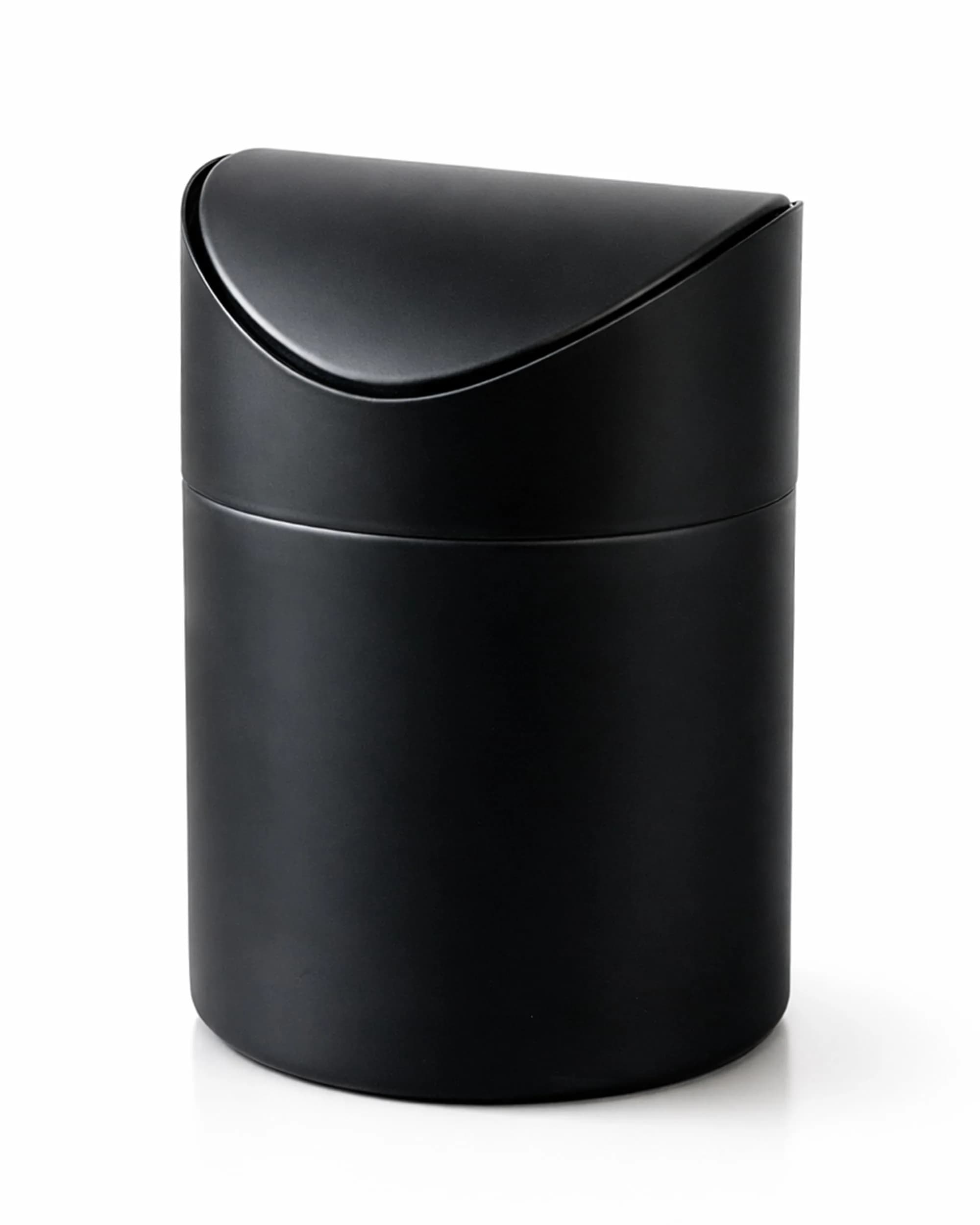JILLICK Matte Black Mini Trash Can with Lid 1.5L (0.4 Gal) | Compact Metal Swing Top Waste Bin for Desks & Coffee Bars