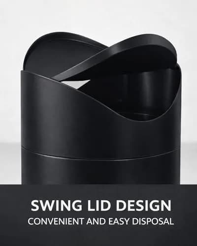JILLICK Matte Black Mini Trash Can with Lid 1.5L (0.4 Gal) | Compact Metal Swing Top Waste Bin for Desks & Coffee Bars thumbnail 3