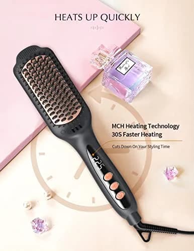 LANDOT Hair Straightener Brush Ionic Ceramic Heated Hot Brush | 12 Temp Settings, Dual Voltage, Safe & Fast thumbnail 4