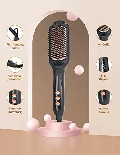 LANDOT Hair Straightener Brush Ionic Ceramic Heated Hot Brush | 12 Temp Settings, Dual Voltage, Safe & Fast thumbnail 6