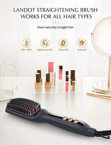 LANDOT Hair Straightener Brush Ionic Ceramic Heated Hot Brush | 12 Temp Settings, Dual Voltage, Safe & Fast thumbnail 7