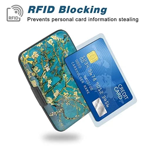 Atufsuat Mini Aluminum Card Wallet RFID Blocking Slim Metal Hard Card Case for Women Men, Almond Blossom | 6 Card Slots thumbnail 2