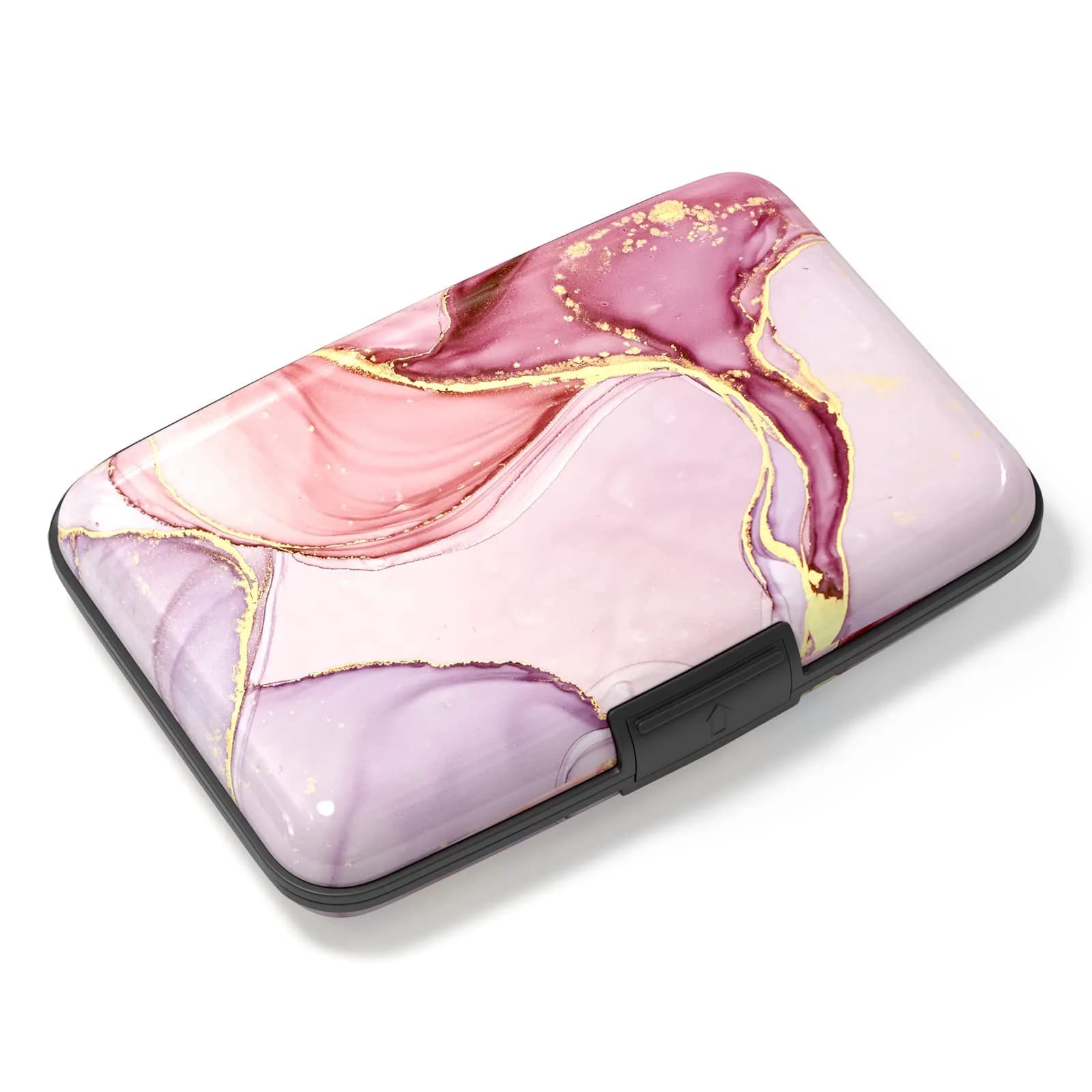 Atufsuat RFID Blocking Card Holder for Women, Aluminum Metal Slim Credit Card Wallet 11cm (4.3in) | Marble Patterns — Pink Marble
