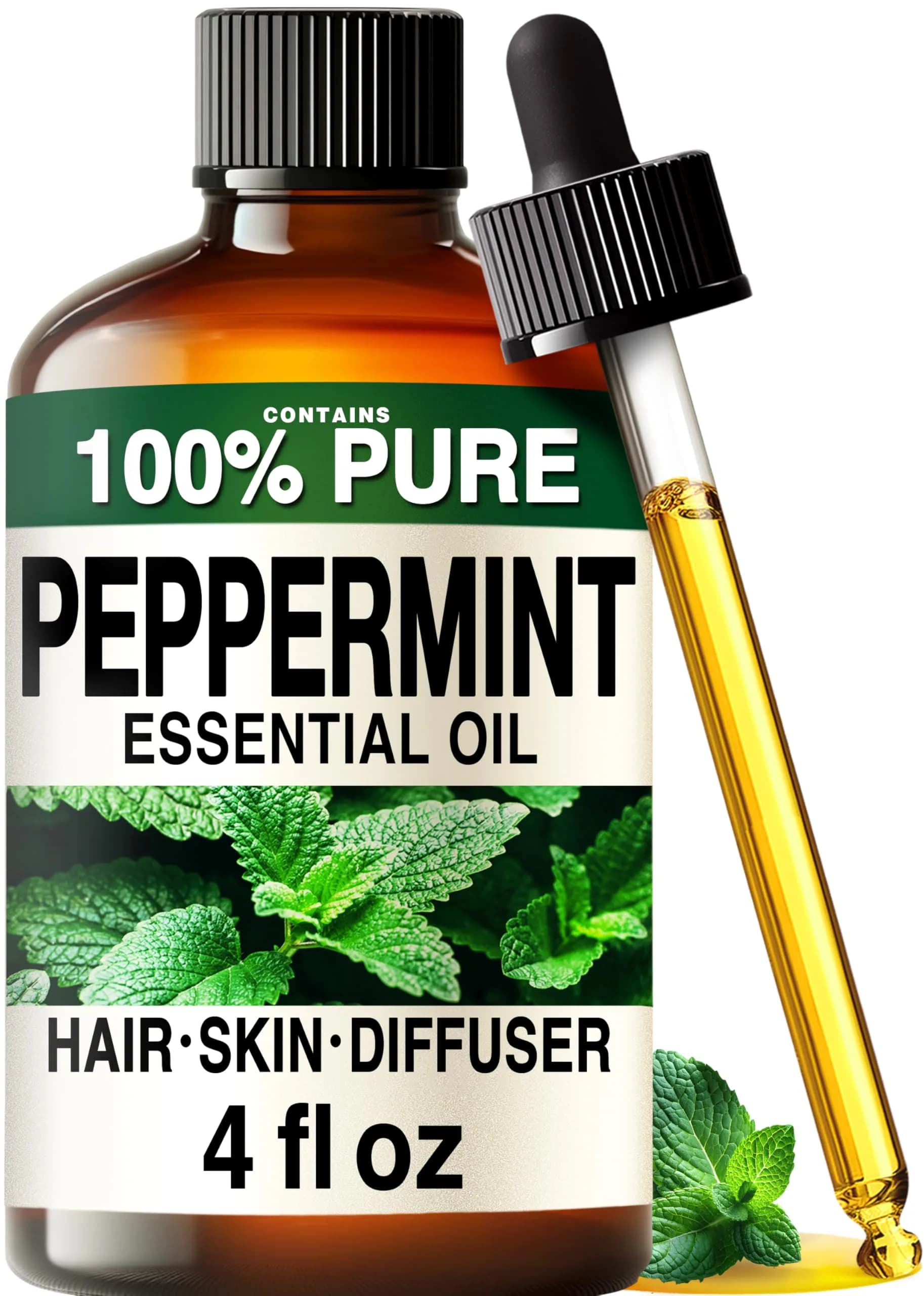 KUKKA Essential Oils Peppermint Essential Oil 118ml (4 Fl Oz) | Pure, Organic, Steam Distilled for Aromatherapy & Skin - main product image