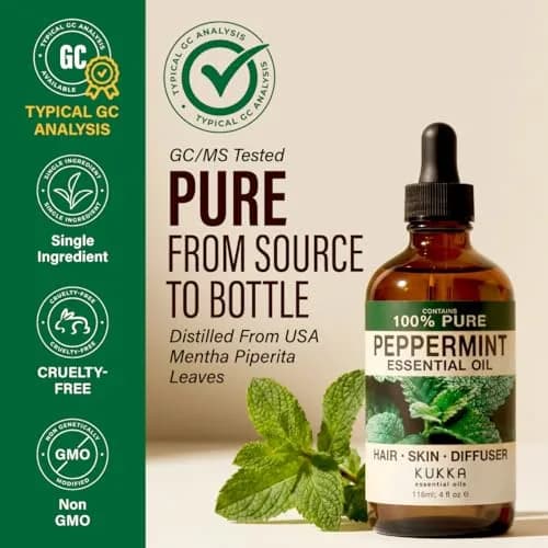 KUKKA Essential Oils Peppermint Essential Oil 118ml (4 Fl Oz) | Pure, Organic, Steam Distilled for Aromatherapy & Skin thumbnail 4