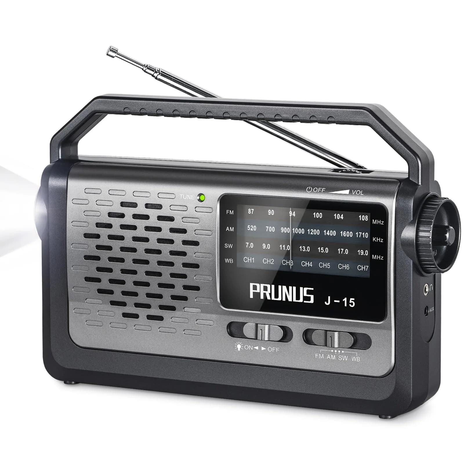 PRUNUS NOAA Weather AM FM Portable Radio | Emergency NOAA Weather Radio with Flashlight & Earphone Jack - main product image