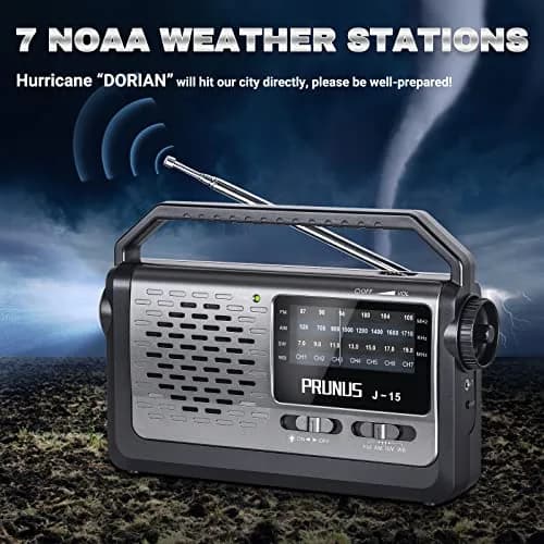 PRUNUS NOAA Weather AM FM Portable Radio | Emergency NOAA Weather Radio with Flashlight & Earphone Jack thumbnail 2