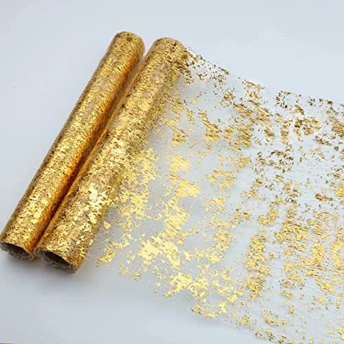 Snowkingdom 2 Pcs Gold Table Runner 55.9 cm (22 in) x 274.3 cm (108 in) | Festive Glitter Sparkle for Parties & Events thumbnail 1